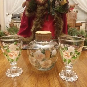 Hand Painted Jar with Sipping Glasses